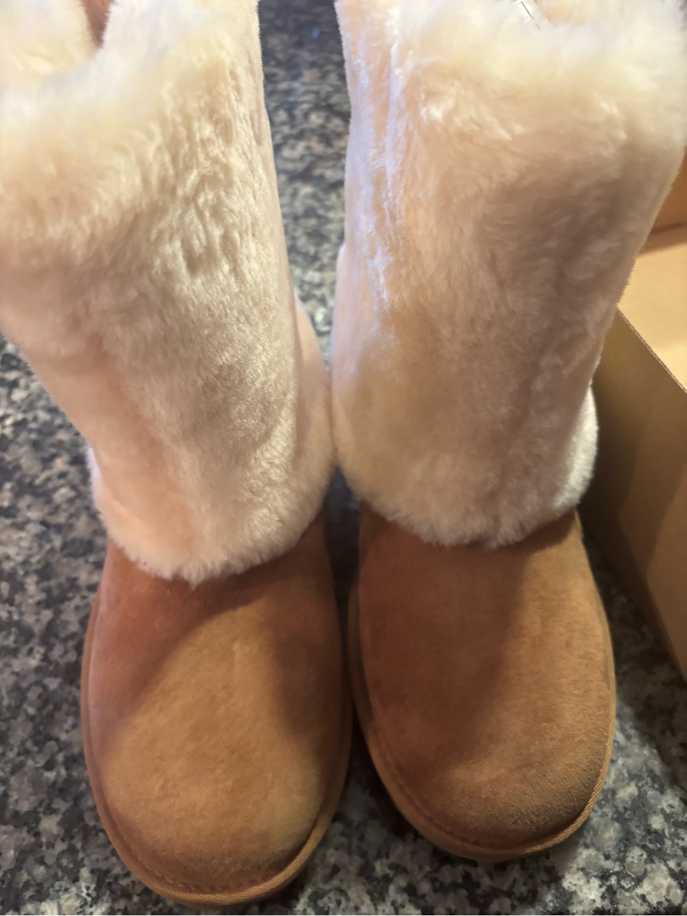 UGG Patten Chestnut Suede Winter Boots with Cream Faux Fur Cuff